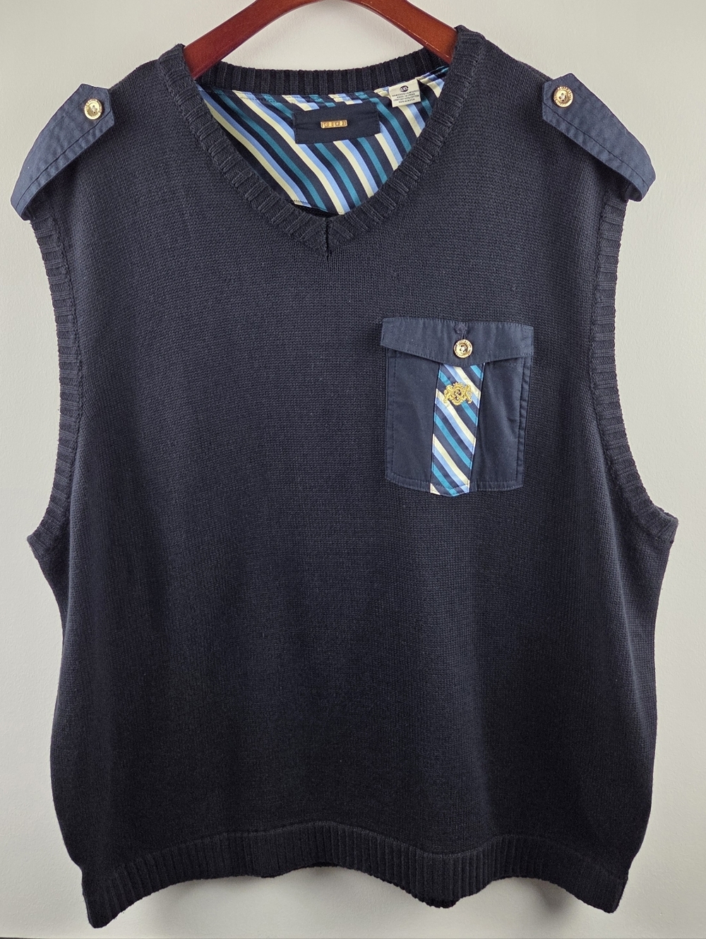 Pelle Pelle Sweater Vest Mens 4XL Navy Cotton Acrylic Heavy Blend Shoulder Tab